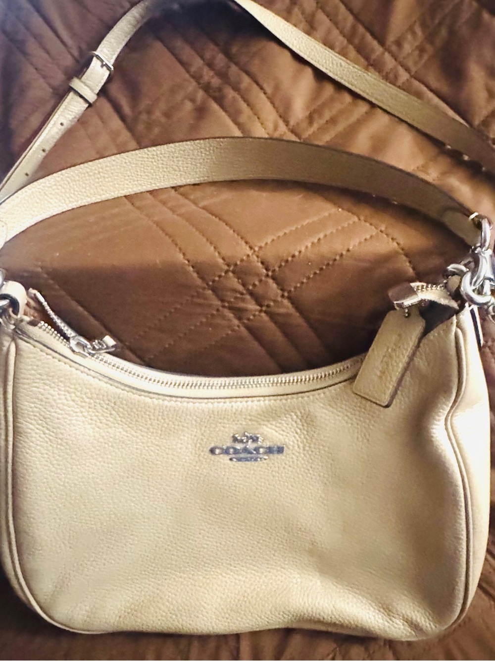 Coach Pebbled Leather Shoulder Bag in Mustard Yellow